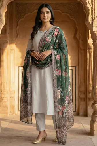 Digital print lilen blend zari dupatta for women and girls to wear on gown chaniya choli kurti etc
