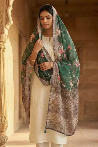Digital print lilen blend zari dupatta for women and girls to wear on gown chaniya choli kurti etc