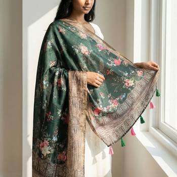 Digital print lilen blend zari dupatta for women and girls to wear on gown chaniya choli kurti etc 3