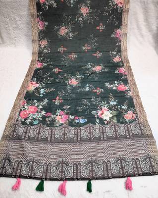 Digital print lilen blend zari dupatta for women and girls to wear on gown chaniya choli kurti etc 5