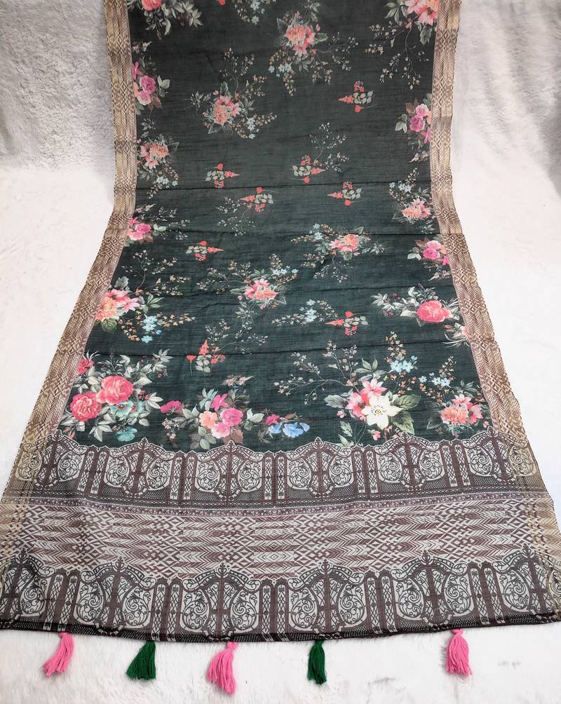 Digital print lilen blend zari dupatta for women and girls to wear on gown chaniya choli kurti etc
