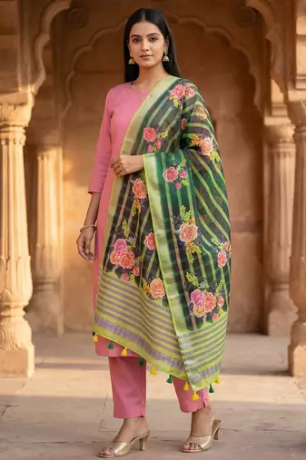 Digital print lilen blend zari dupatta for women and girls to wear on gown chaniya choli kurti etc