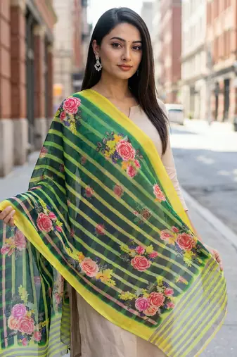 Digital print lilen blend zari dupatta for women and girls to wear on gown chaniya choli kurti etc