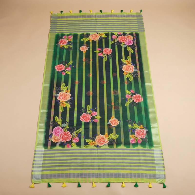 Digital print lilen blend zari dupatta for women and girls to wear on gown chaniya choli kurti etc