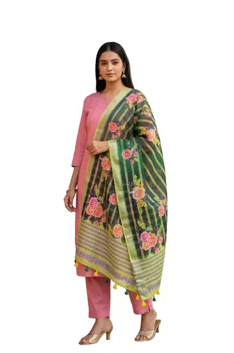 Digital print lilen blend zari dupatta for women and girls to wear on gown chaniya choli kurti etc
