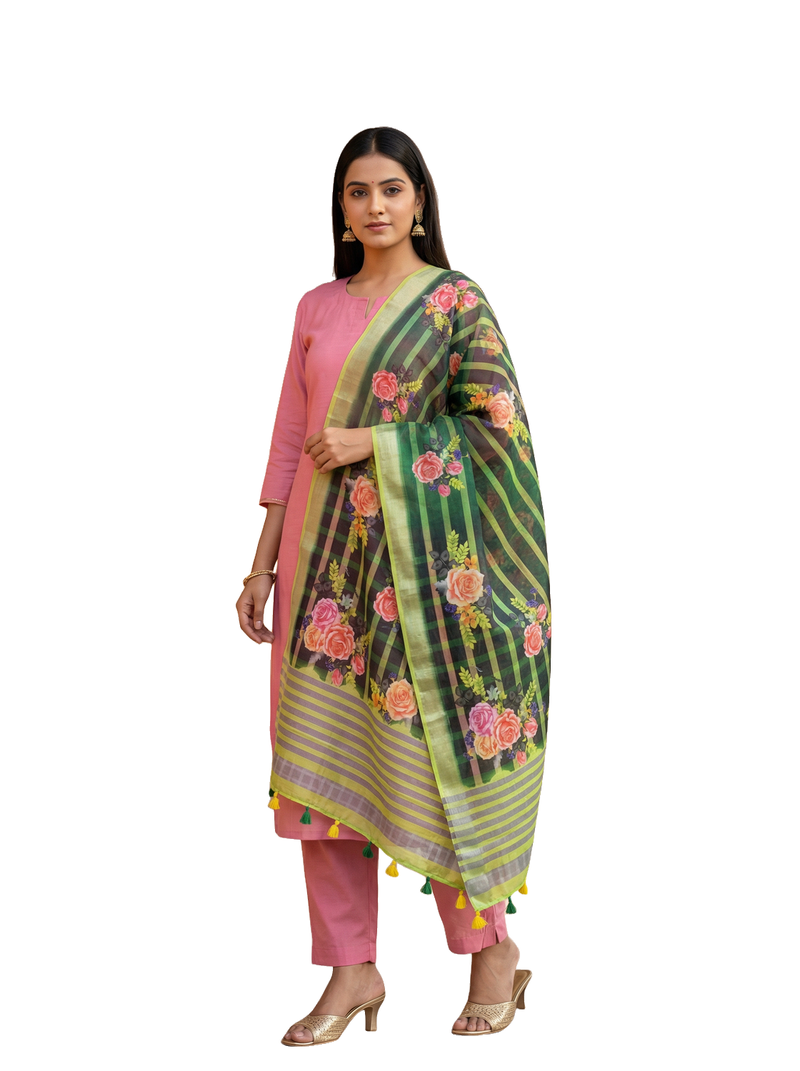 Digital print lilen blend zari dupatta for women and girls to wear on gown chaniya choli kurti etc