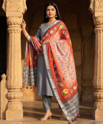 Digital print lilen blend zari dupatta for women and girls to wear on gown chaniya choli kurti etc 1