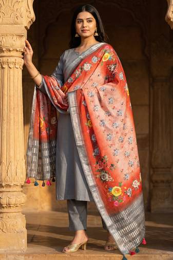 Digital print lilen blend zari dupatta for women and girls to wear on gown chaniya choli kurti etc