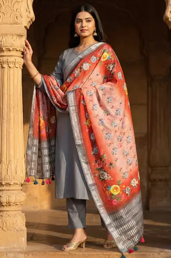 Digital print lilen blend zari dupatta for women and girls to wear on gown chaniya choli kurti etc