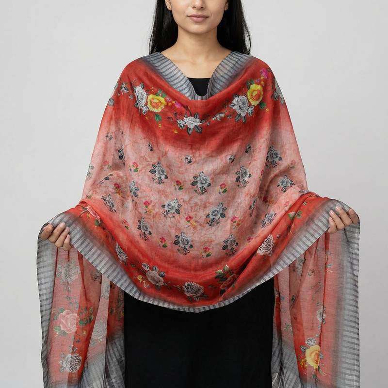 Digital print lilen blend zari dupatta for women and girls to wear on gown chaniya choli kurti etc