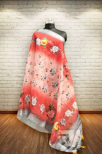 Digital print lilen blend zari dupatta for women and girls to wear on gown chaniya choli kurti etc