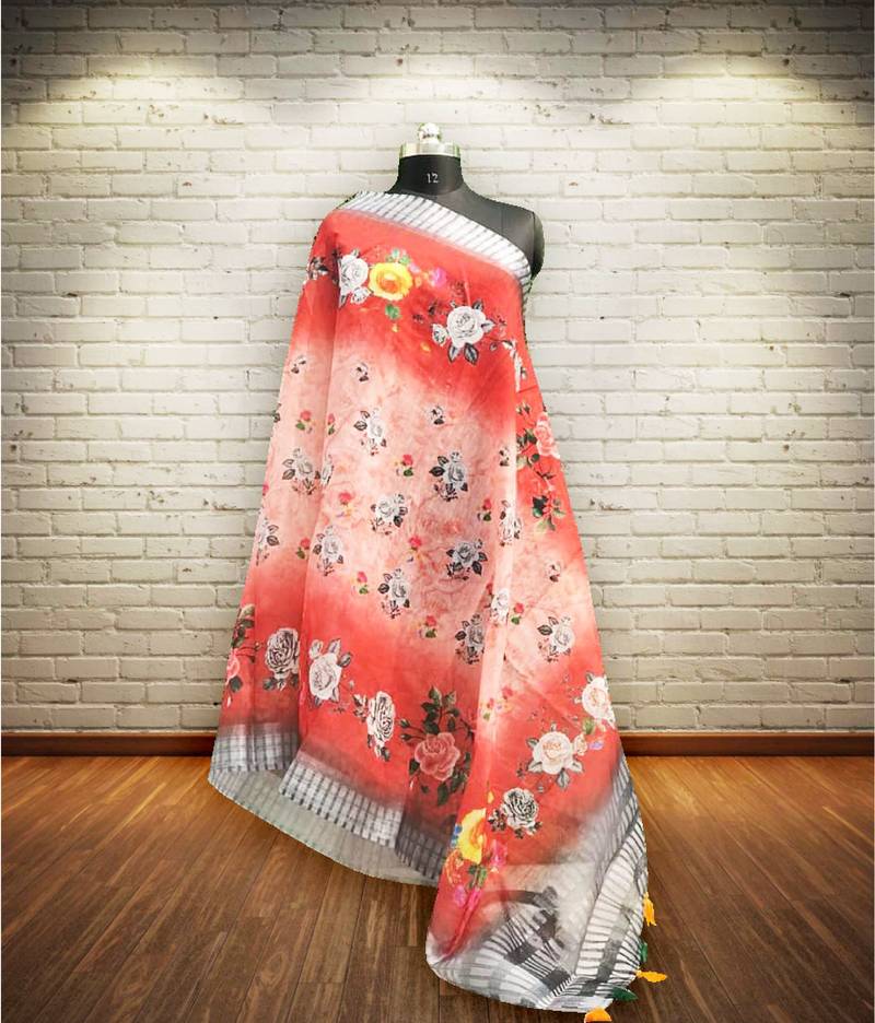 Digital print lilen blend zari dupatta for women and girls to wear on gown chaniya choli kurti etc