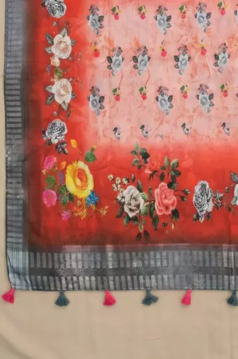 Digital print lilen blend zari dupatta for women and girls to wear on gown chaniya choli kurti etc