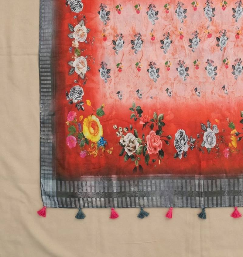 Digital print lilen blend zari dupatta for women and girls to wear on gown chaniya choli kurti etc