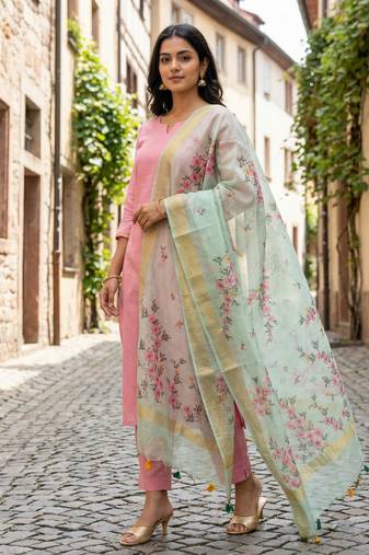 Digital print lilen blend zari dupatta for women and girls to wear on gown chaniya choli kurti etc