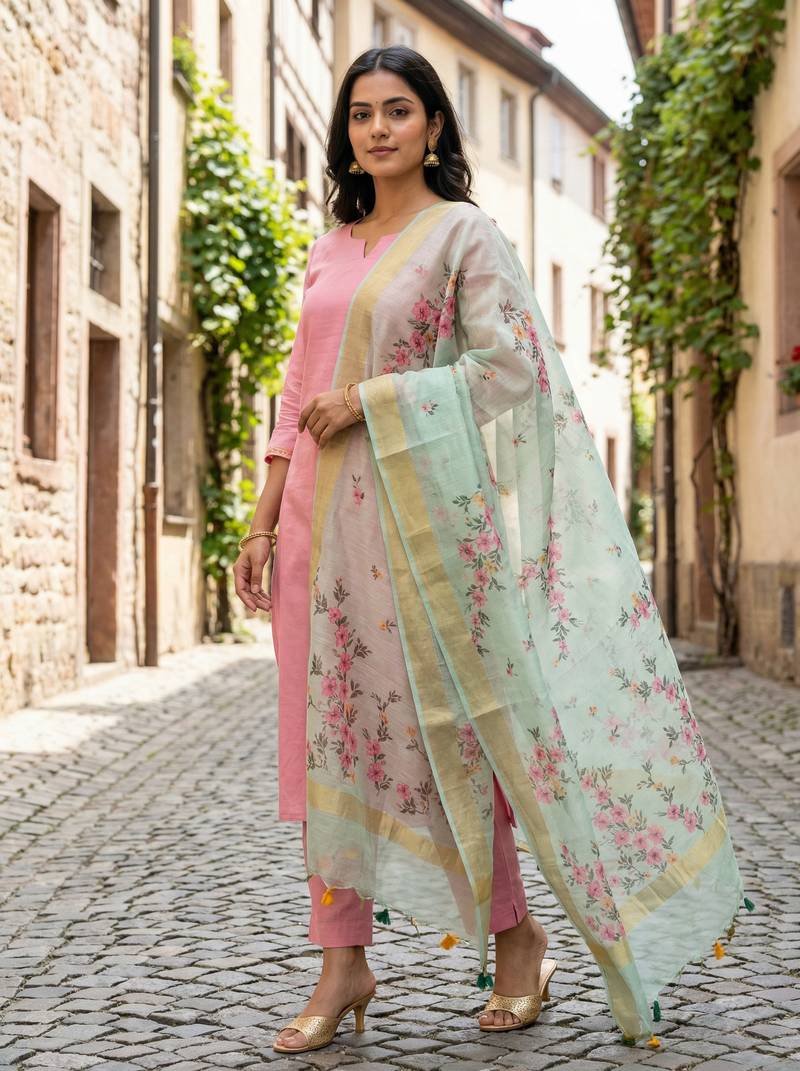 Digital print lilen blend zari dupatta for women and girls to wear on gown chaniya choli kurti etc