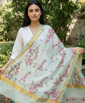 Digital print lilen blend zari dupatta for women and girls to wear on gown chaniya choli kurti etc 2