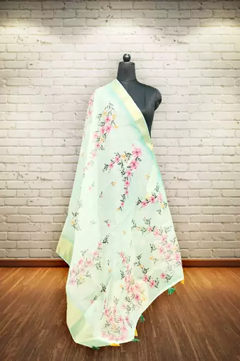 Digital print lilen blend zari dupatta for women and girls to wear on gown chaniya choli kurti etc