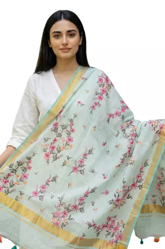 Digital print lilen blend zari dupatta for women and girls to wear on gown chaniya choli kurti etc