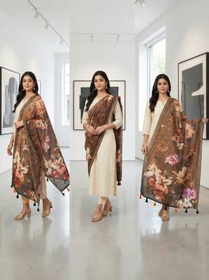 Digital print lilen blend zari dupatta for women and girls to wear on gown chaniya choli kurti etc 3