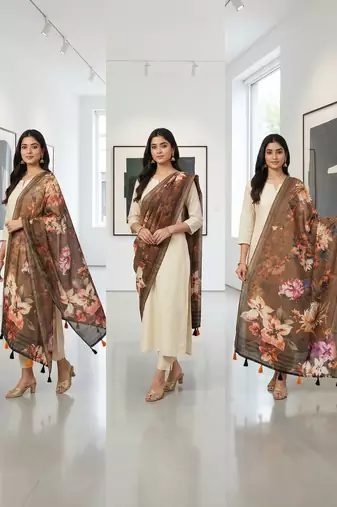 Digital print lilen blend zari dupatta for women and girls to wear on gown chaniya choli kurti etc
