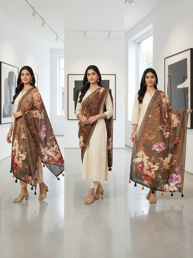 Digital print lilen blend zari dupatta for women and girls to wear on gown chaniya choli kurti etc