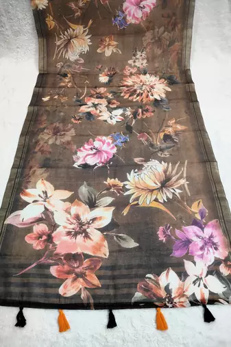 Digital print lilen blend zari dupatta for women and girls to wear on gown chaniya choli kurti etc