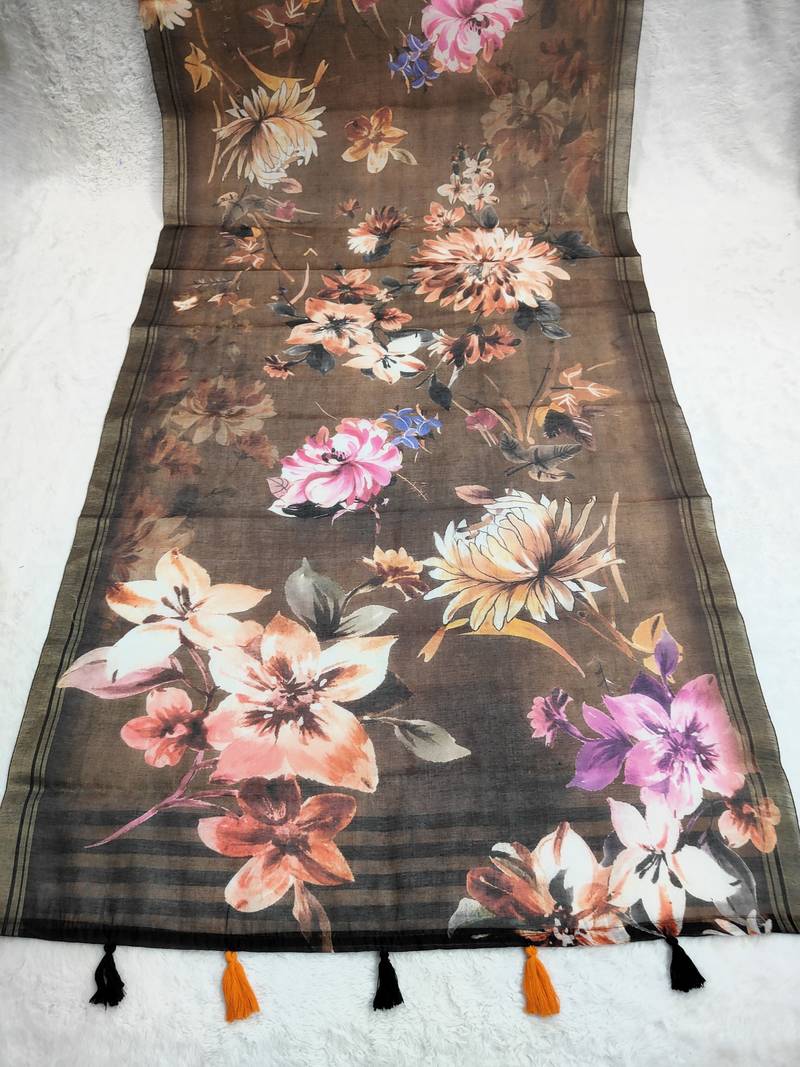Digital print lilen blend zari dupatta for women and girls to wear on gown chaniya choli kurti etc