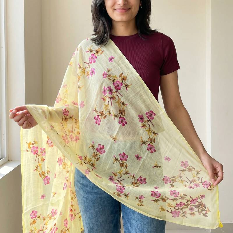 Digital print lilen blend zari dupatta for women and girls to wear on gown chaniya choli kurti etc