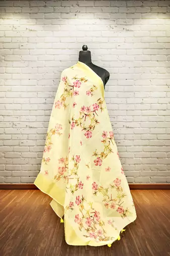 Digital print lilen blend zari dupatta for women and girls to wear on gown chaniya choli kurti etc