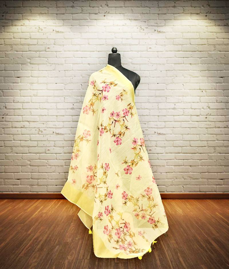 Digital print lilen blend zari dupatta for women and girls to wear on gown chaniya choli kurti etc