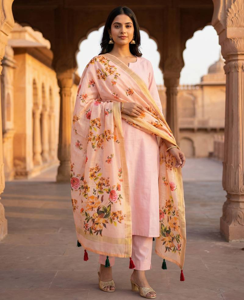 Digital print lilen blend zari dupatta for women and girls to wear on gown chaniya choli kurti etc