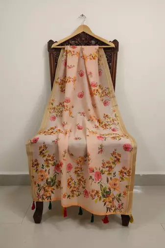Digital print lilen blend zari dupatta for women and girls to wear on gown chaniya choli kurti etc