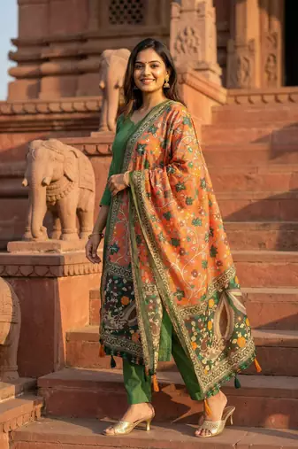 Digital print lilen blend zari dupatta for women and girls to wear on gown chaniya choli kurti etc