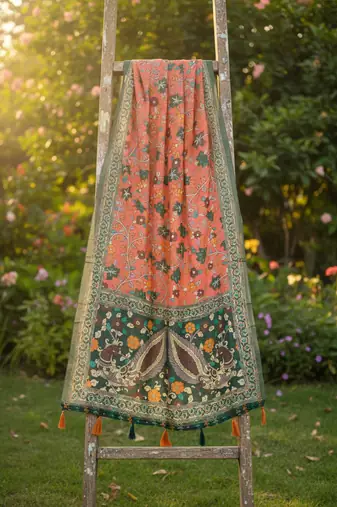 Digital print lilen blend zari dupatta for women and girls to wear on gown chaniya choli kurti etc