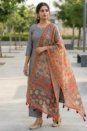 Digital print lilen blend zari dupatta for women and girls to wear on gown chaniya choli kurti etc
