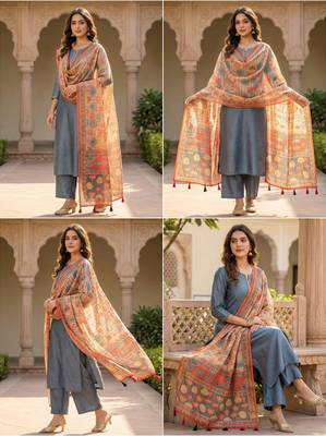 Digital print lilen blend zari dupatta for women and girls to wear on gown chaniya choli kurti etc 2