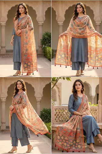 Digital print lilen blend zari dupatta for women and girls to wear on gown chaniya choli kurti etc