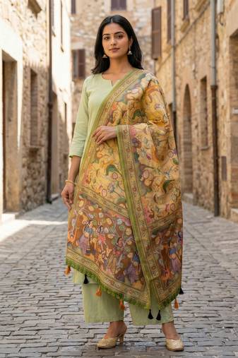 Digital print lilen blend zari dupatta for women and girls to wear on gown chaniya choli kurti etc