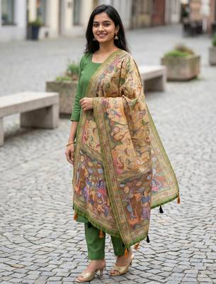 Digital print lilen blend zari dupatta for women and girls to wear on gown chaniya choli kurti etc 3