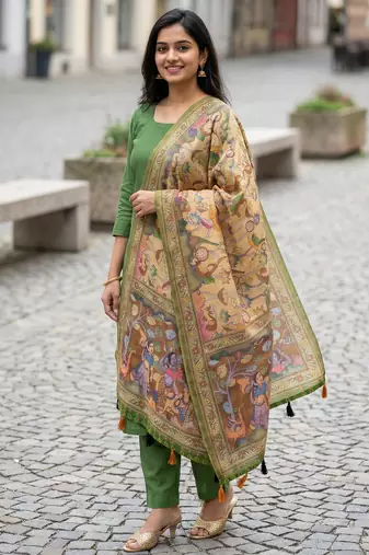Digital print lilen blend zari dupatta for women and girls to wear on gown chaniya choli kurti etc
