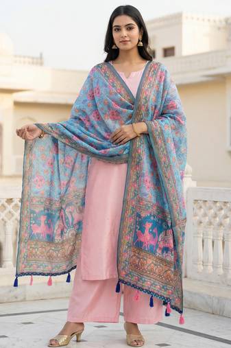 Digital print lilen blend zari dupatta for women and girls to wear on gown chaniya choli kurti etc