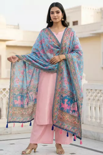 Digital print lilen blend zari dupatta for women and girls to wear on gown chaniya choli kurti etc