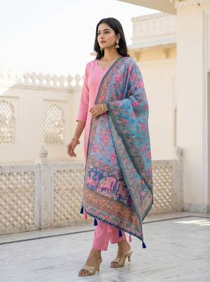 Digital print lilen blend zari dupatta for women and girls to wear on gown chaniya choli kurti etc 2