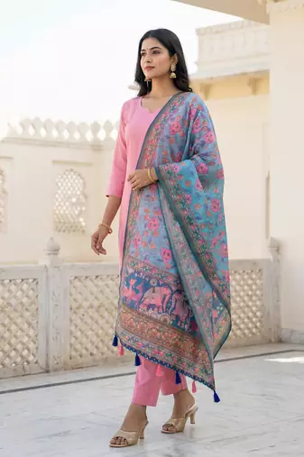 Digital print lilen blend zari dupatta for women and girls to wear on gown chaniya choli kurti etc