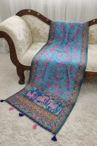 Digital print lilen blend zari dupatta for women and girls to wear on gown chaniya choli kurti etc