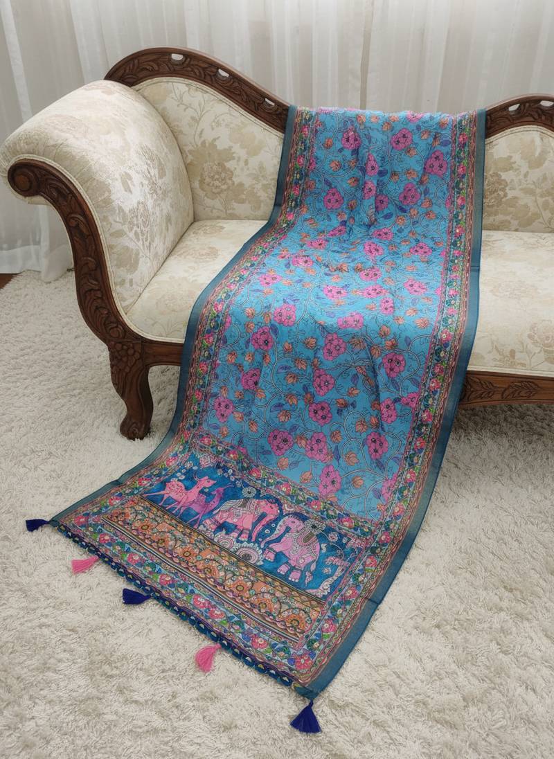 Digital print lilen blend zari dupatta for women and girls to wear on gown chaniya choli kurti etc