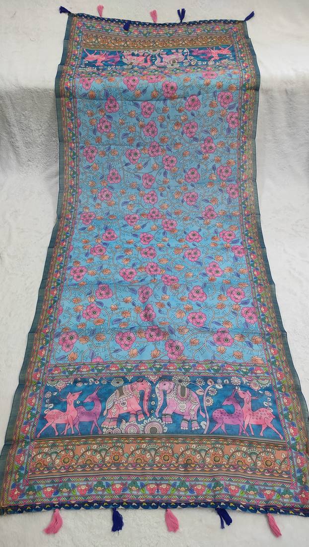 Digital print lilen blend zari dupatta for women and girls to wear on gown chaniya choli kurti etc