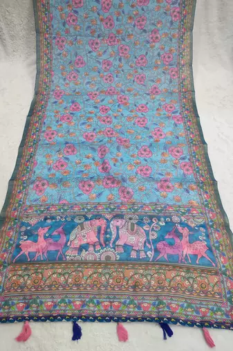 Digital print lilen blend zari dupatta for women and girls to wear on gown chaniya choli kurti etc