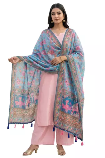 Digital print lilen blend zari dupatta for women and girls to wear on gown chaniya choli kurti etc